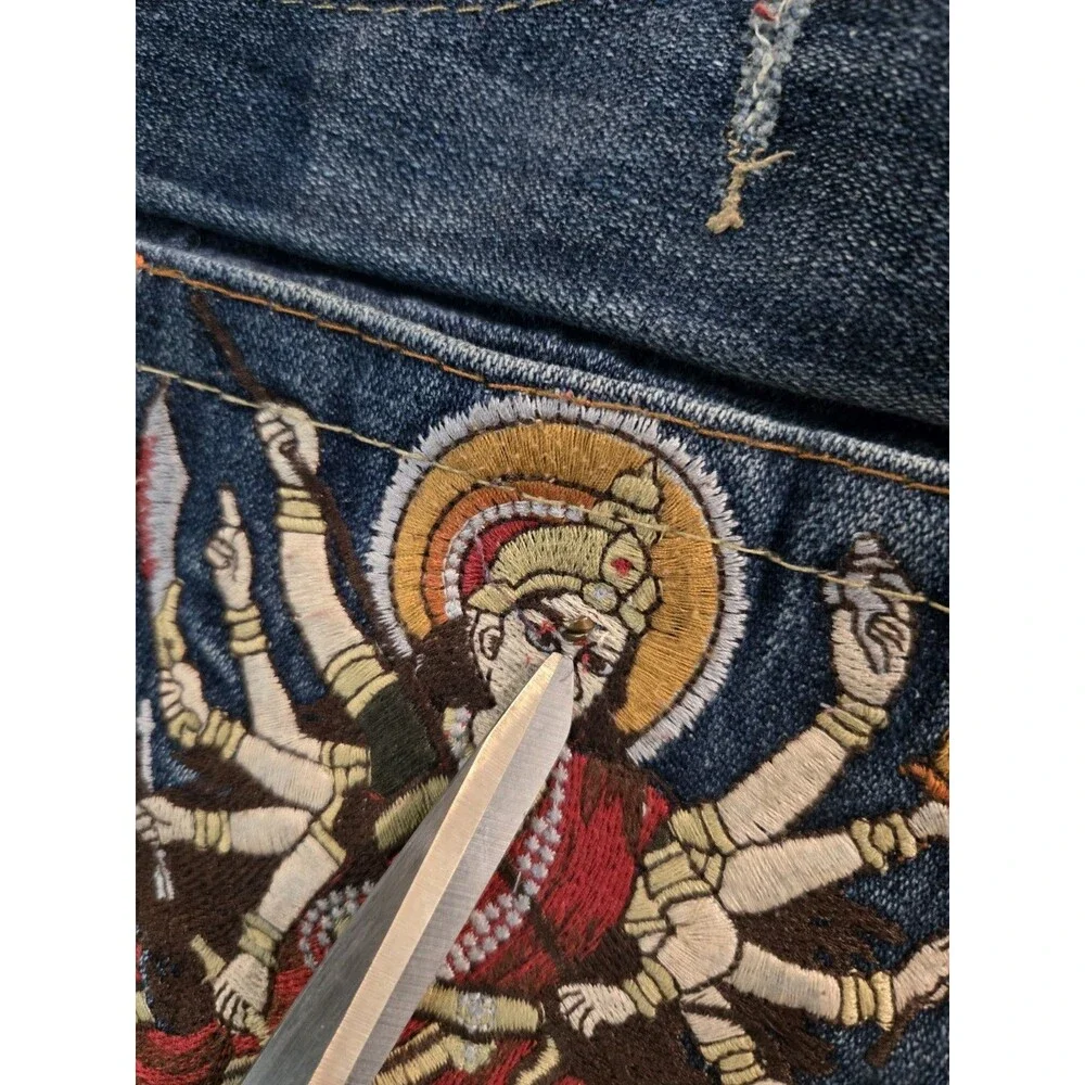 True Religion Rare Embroidered Shiva Hindu God Billy Vintage Wide Jeans 36x32